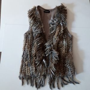 Y2K- Vintage multi color genuine rabbit fur boho vest